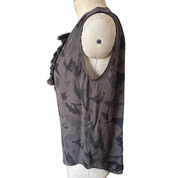 L'AGENCE Silk Camo Ruffle Neck Blouse Tank Size Small - Picture 3 of 9